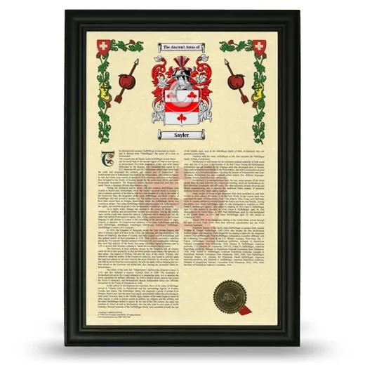 Sayler Armorial History Framed - Black
