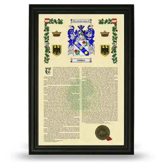 Schletz Armorial History Framed - Black