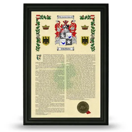 Schultheiss Armorial History Framed - Black
