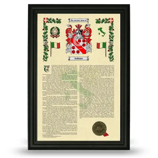 Sedanos Armorial History Framed - Black