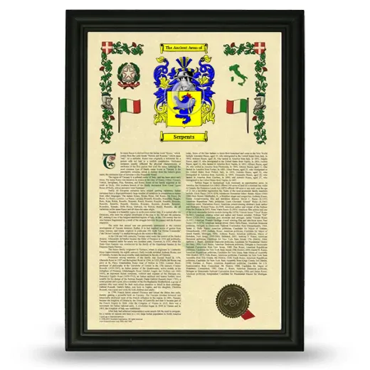 Serpents Armorial History Framed - Black
