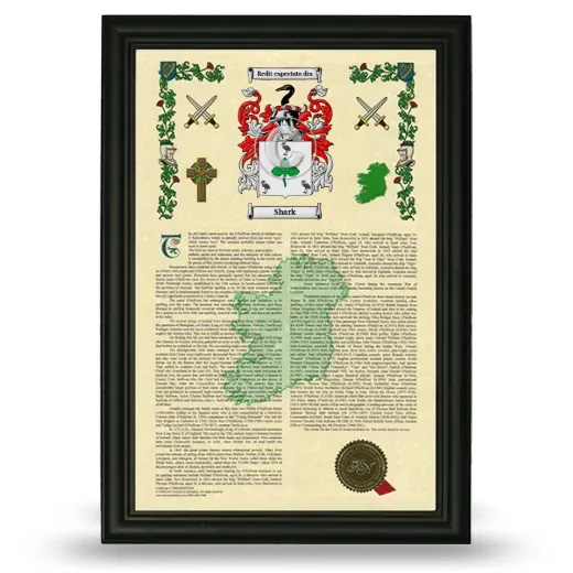 Shark Armorial History Framed - Black