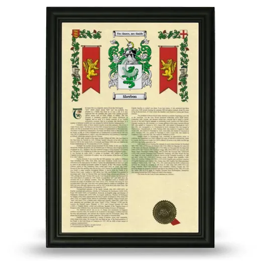 Sherbon Armorial History Framed - Black