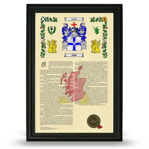 Sibils Armorial History Framed - Black