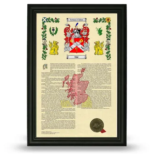Sim' Armorial History Framed - Black