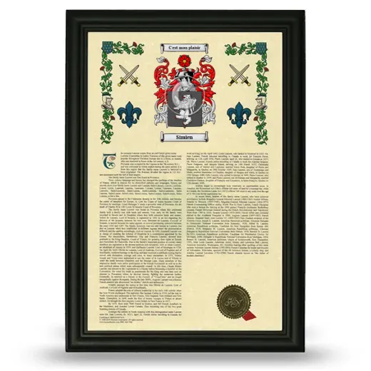 Simien Armorial History Framed - Black