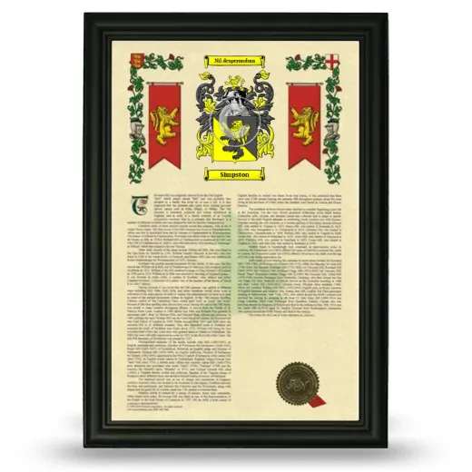 Simpston Armorial History Framed - Black