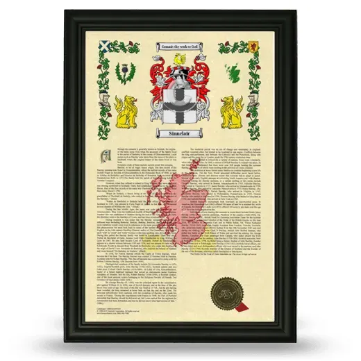Sinnclair Armorial History Framed - Black