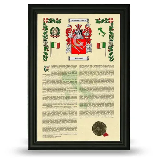 Sirianni Armorial History Framed - Black