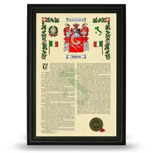 Sirignano Armorial History Framed - Black