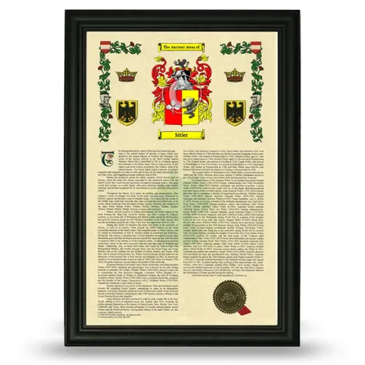 Sitler Armorial History Framed - Black