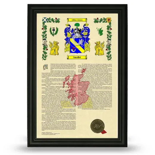 Smollet Armorial History Framed - Black