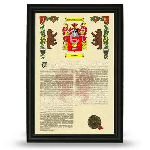 Sokolof Armorial History Framed - Black