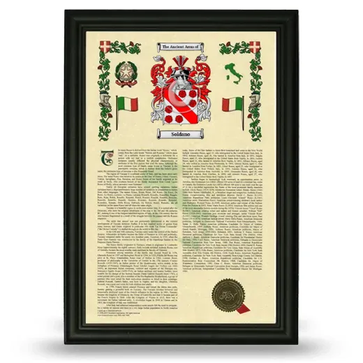 Soldano Armorial History Framed - Black