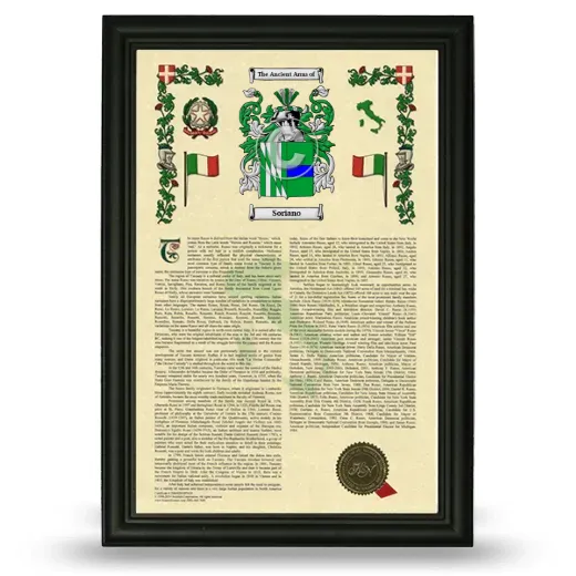 Soriano Armorial History Framed - Black