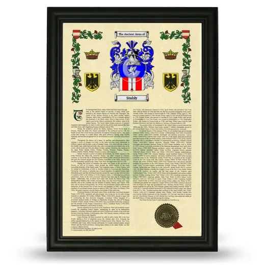 Stahly Armorial History Framed - Black