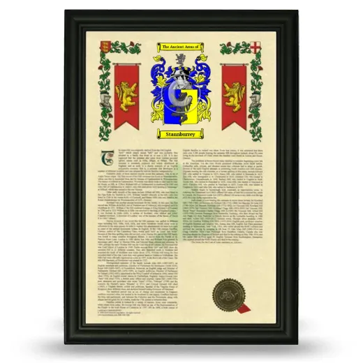 Stannburrey Armorial History Framed - Black