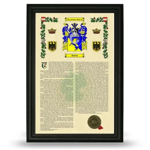 Staten Armorial History Framed - Black