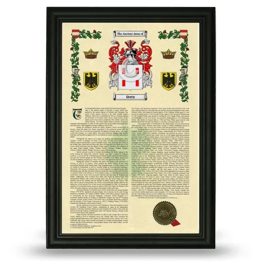 Stetz Armorial History Framed - Black