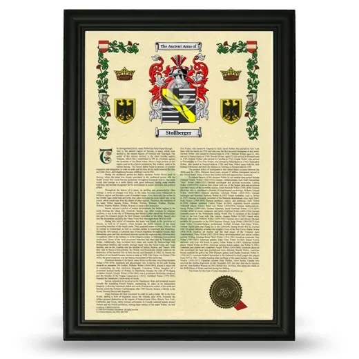 Stollberger Armorial History Framed - Black