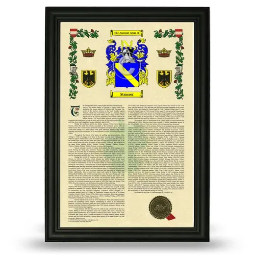 Strasser Armorial History Framed - Black