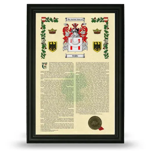 Stults Armorial History Framed - Black