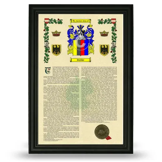 Stutler Armorial History Framed - Black