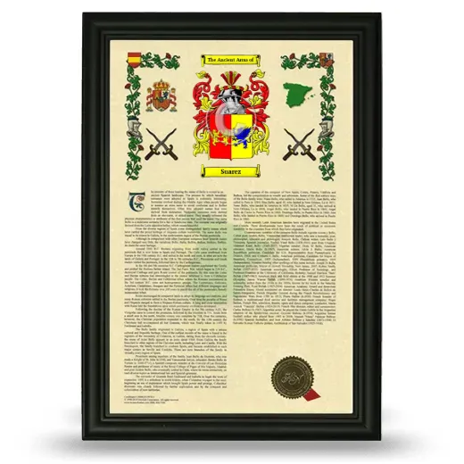 Suarez Armorial History Framed - Black