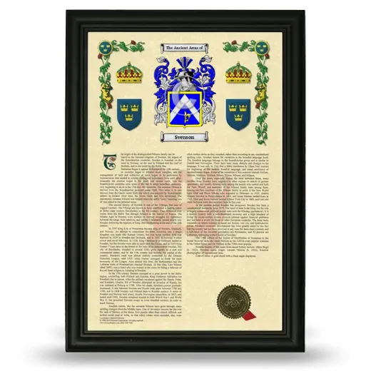 Svenson Armorial History Framed - Black