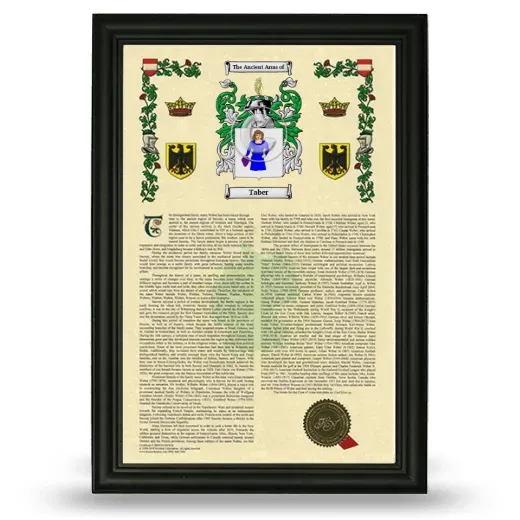 Taber Armorial History Framed - Black
