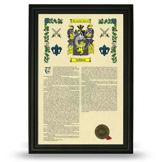 Taillebois Armorial History Framed - Black
