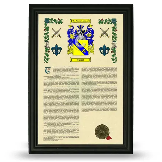 Talbot Armorial History Framed - Black