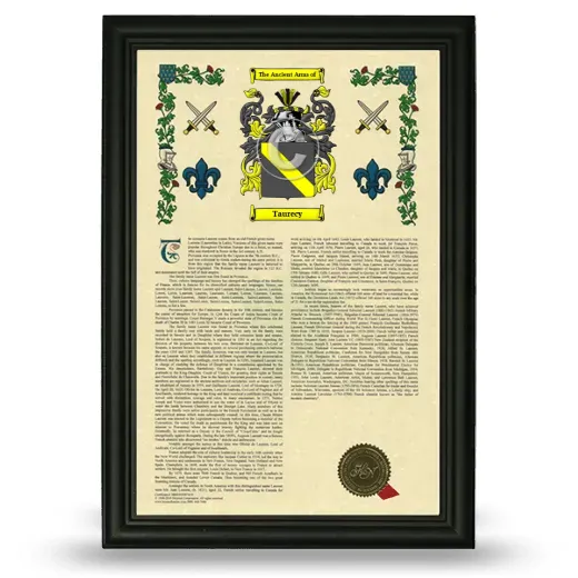 Taurecy Armorial History Framed - Black