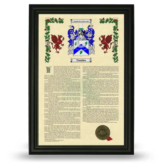 Thomlan Armorial History Framed - Black