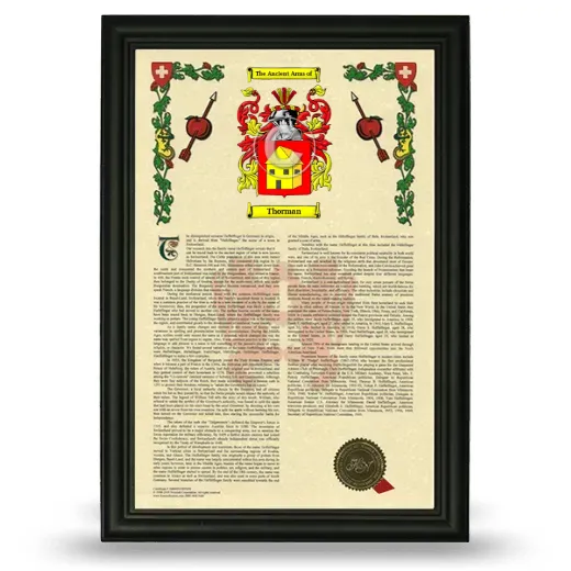 Thorman Armorial History Framed - Black