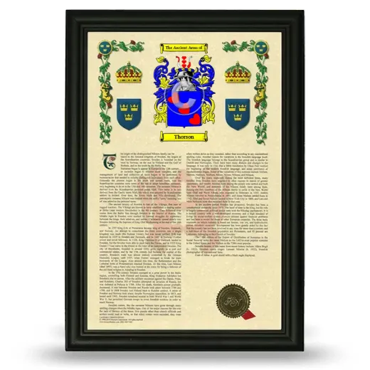 Thorson Armorial History Framed - Black