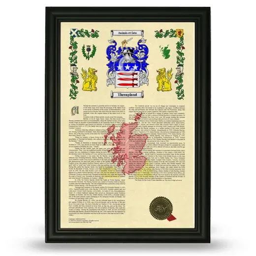 Threapland Armorial History Framed - Black