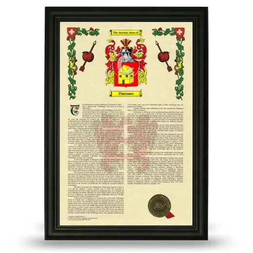 Thurman Armorial History Framed - Black