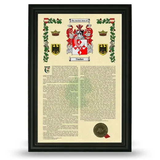 Tincher Armorial History Framed - Black