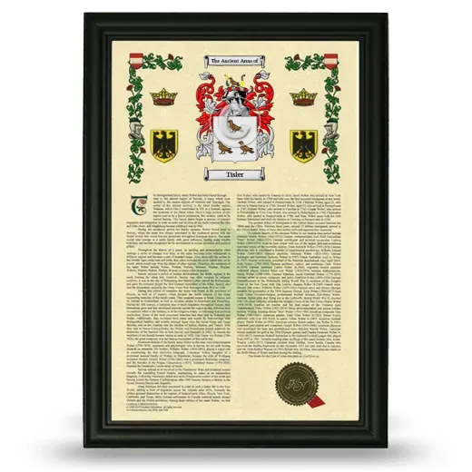Tisler Armorial History Framed - Black