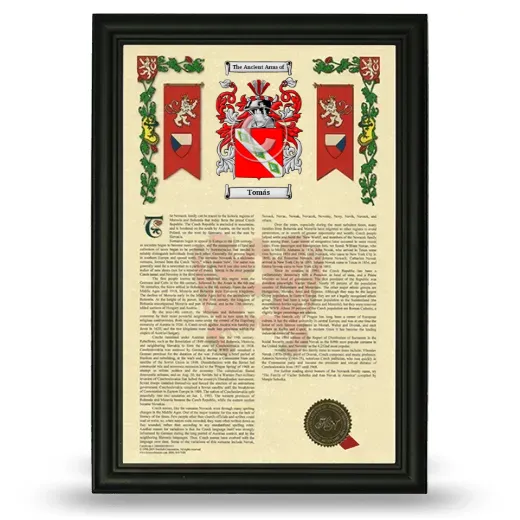Tomás Armorial History Framed - Black
