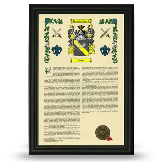Torcey Armorial History Framed - Black
