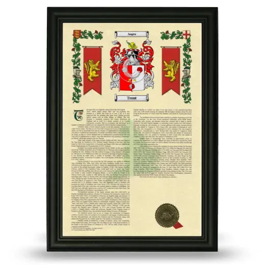 Trant Armorial History Framed - Black
