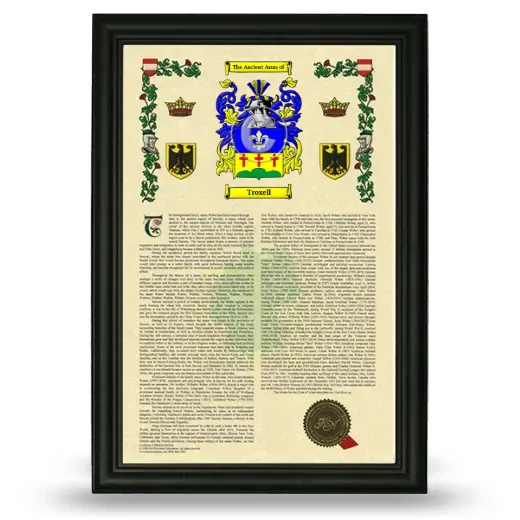 Troxell Armorial History Framed - Black