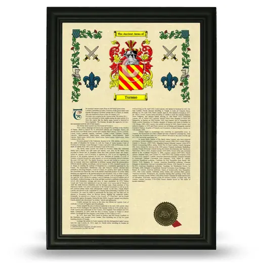 Turano Armorial History Framed - Black