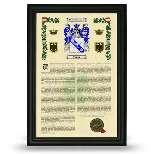 Tusher Armorial History Framed - Black