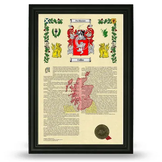 Uallas Armorial History Framed - Black