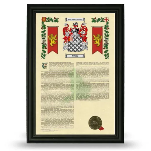 Urbey Armorial History Framed - Black