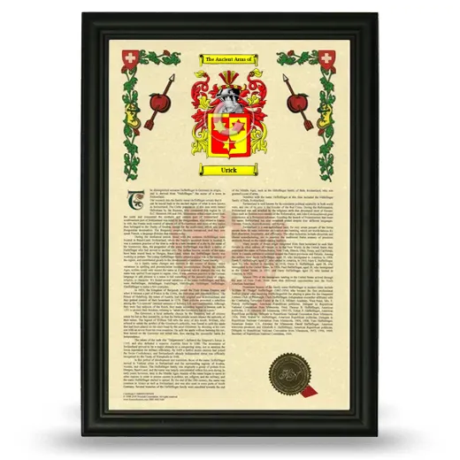 Urick Armorial History Framed - Black