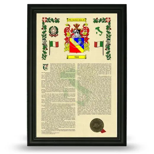 Ursi Armorial History Framed - Black